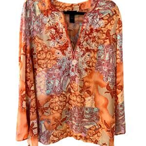 LANE BRYANT SHEER BOHO FLORAL VNECK METALLIC THREAD BEADING TUNIC SIZE 18/20 NWT
